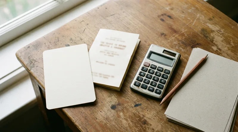 Insurance card, benefits booklet, and calculator laid out to work through dental coverage