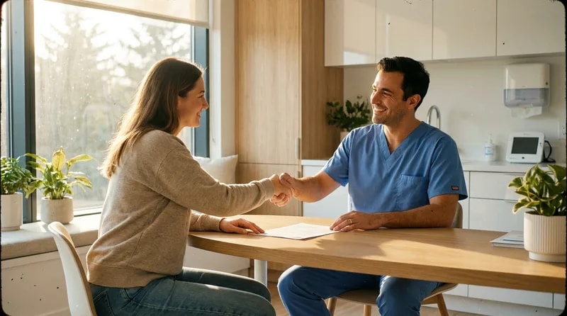 Dentist and patient finalizing a smile makeover treatment plan together