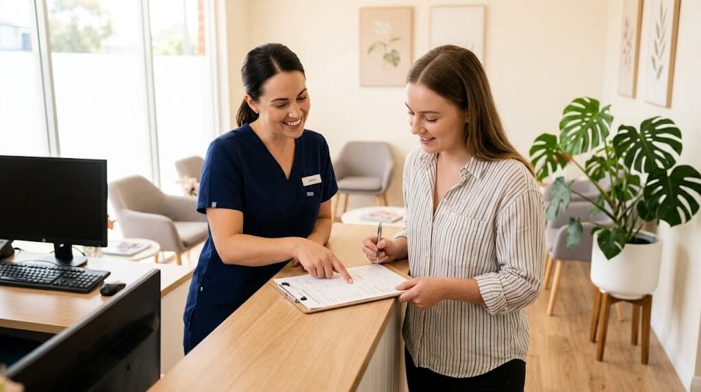 New patient emergency dentist Wylie TX: front desk welcoming a walk-in urgent dental patient