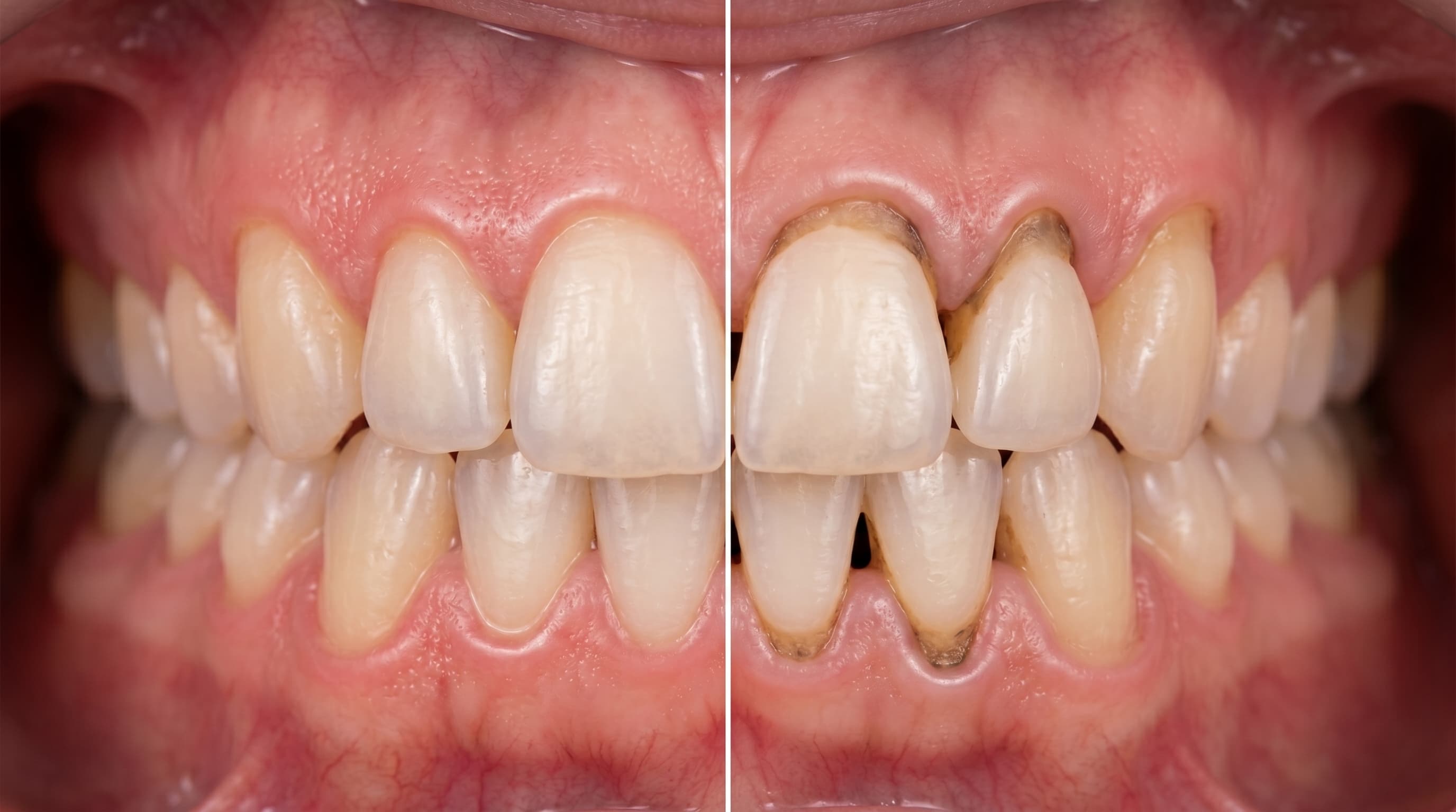 Close Up of Healthy Pink Gums Around Natural Teeth Dental Photo