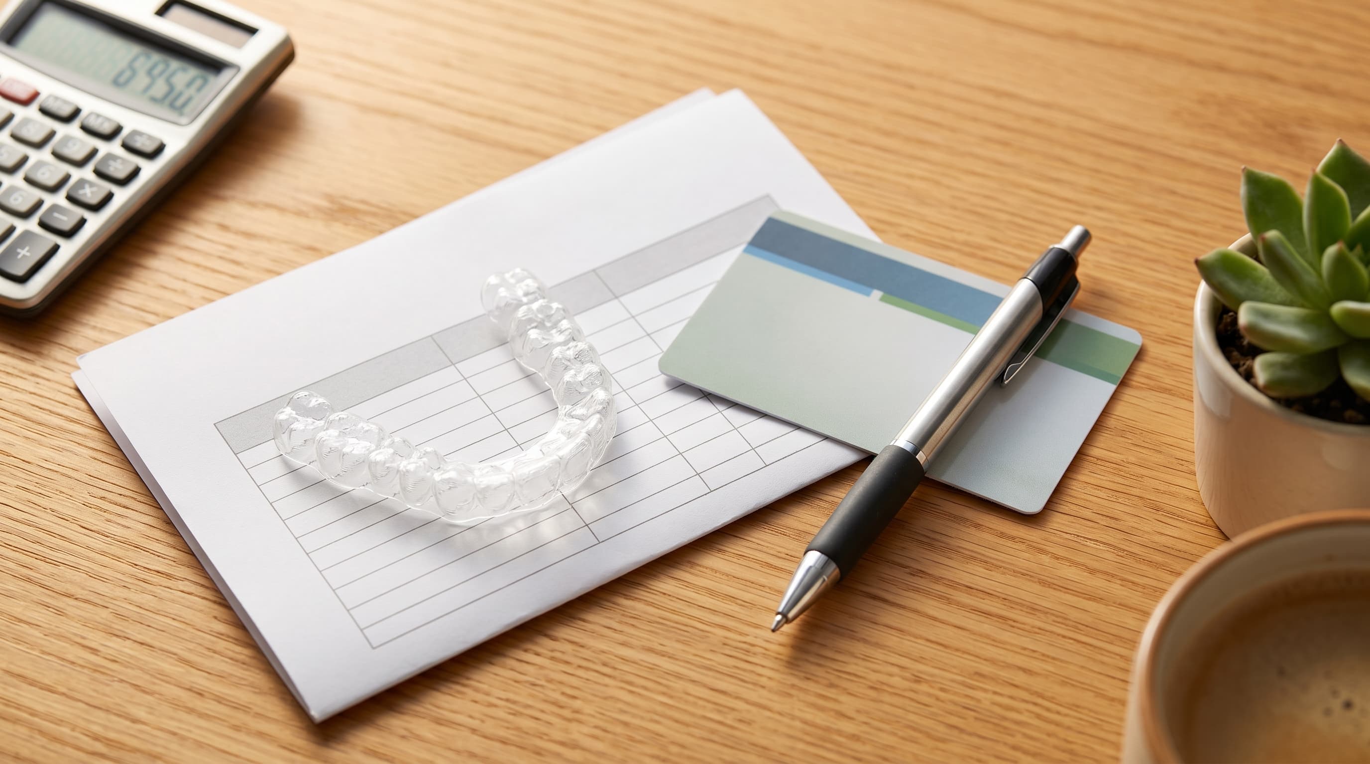 Insurance Card and Clear Aligner Tray on Modern Desk