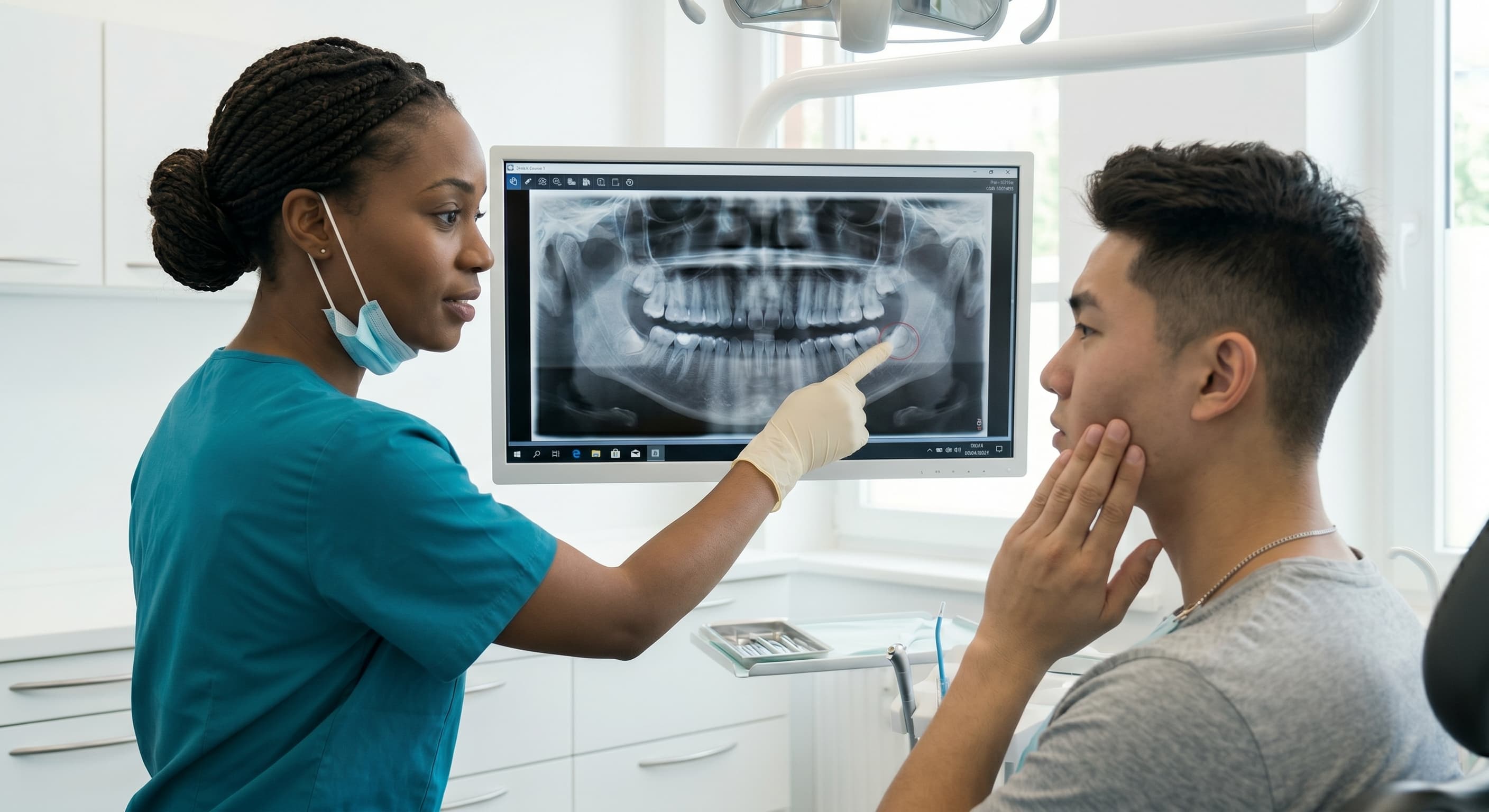 Young Adult Holding Ice Pack to Jaw After Wisdom Tooth Surgery
