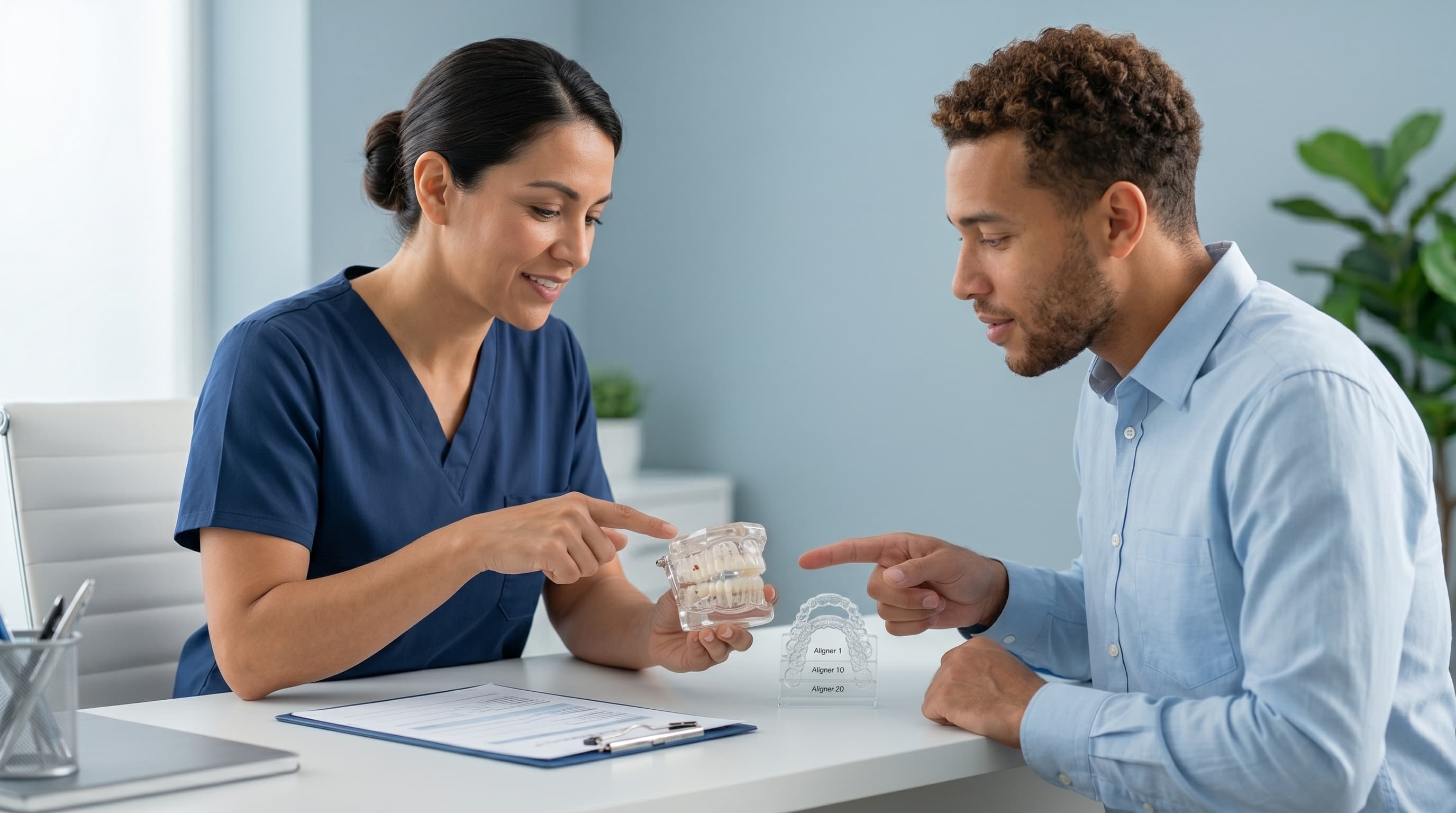 Dentist Showing Patient 3D Tooth Scan on Monitor in Consultation