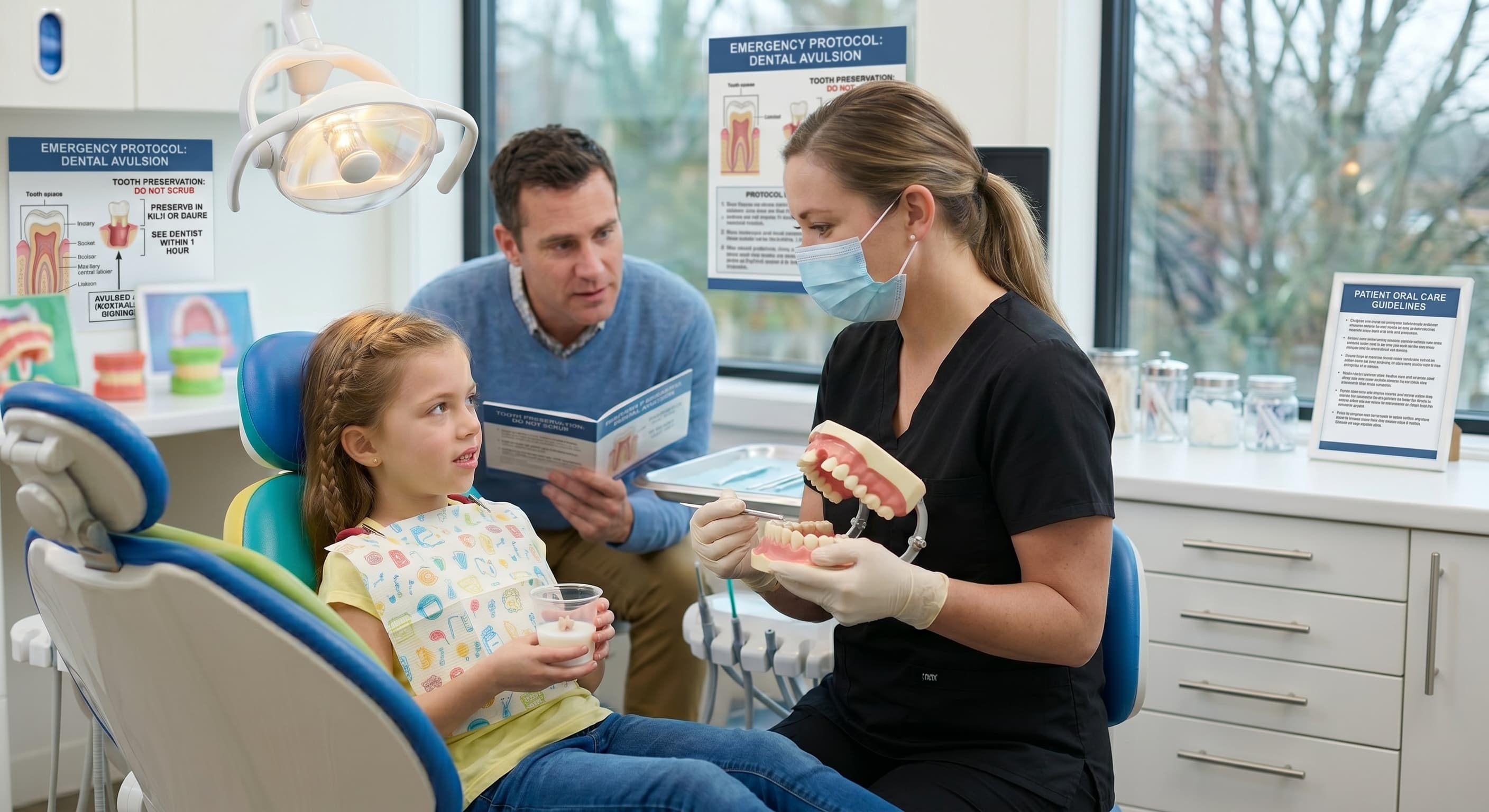 Child Smiling with Missing Front Tooth Holding Sports Mouthguard