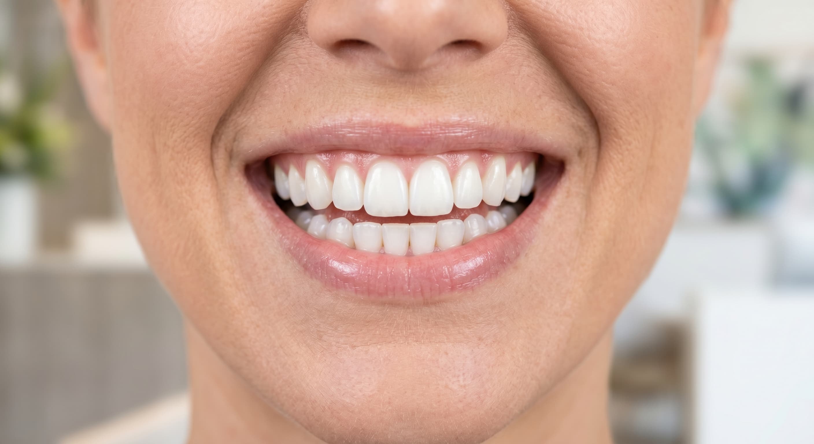Close Up Bright White Smile Healthy Teeth Cosmetic Dentistry