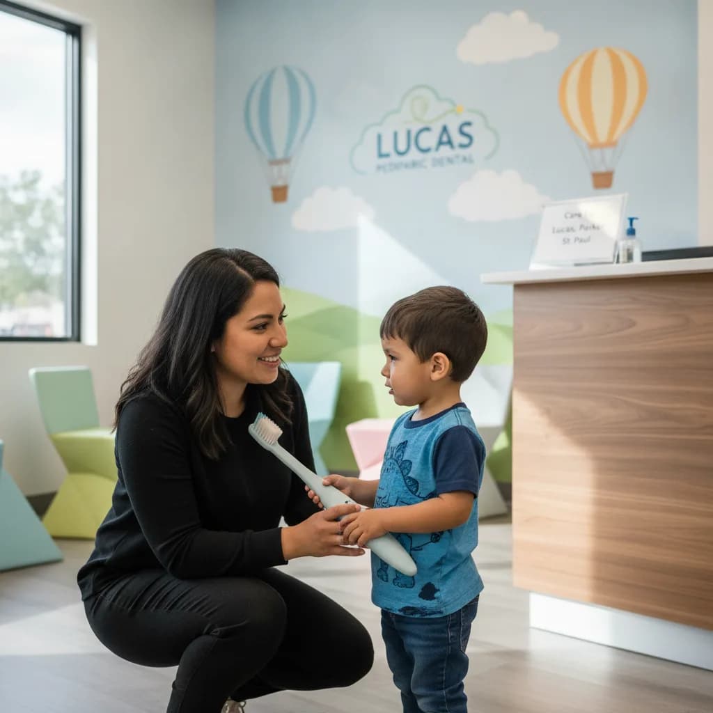 Smiling Child with Parent at Modern Pediatric Dental Office