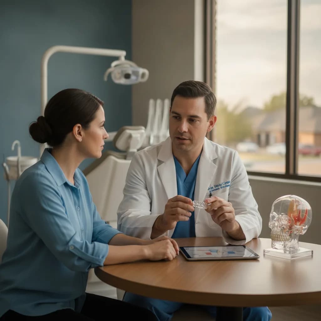 Patient Holding Jaw in Pain Dentist Examining TMJ Consultation