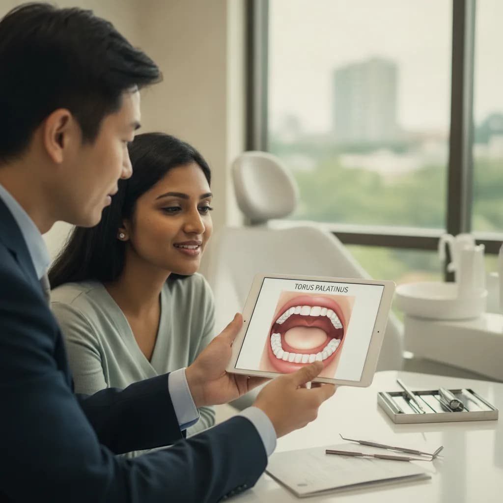 Dentist Examining Patient Mouth with Mirror Bright Clinical Light